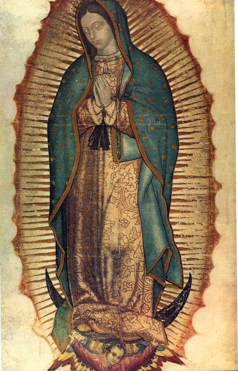 Ảnh Đức Mẹ Guadalupe trên tấm khăn choàng (tilma) của thánh Juan Diego, theo truyền thống có từ năm 1531