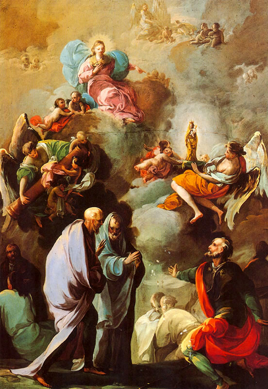 Tranh của Francisco Goya (khoảng năm 1769): Đức Mẹ Trụ Cột hiện ra với Thánh Giacôbê và các môn đệ người Zaragoza